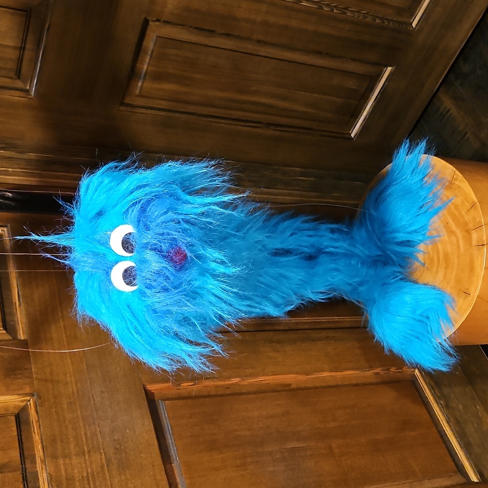 Marionette Puppet Vintage 80s String Puppet Fuzzy Monster Bright Blue 2' Tall